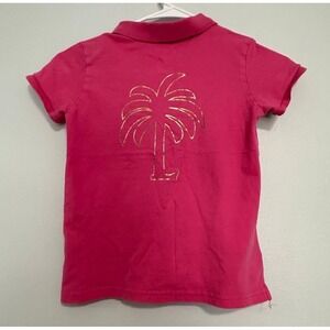Kids Pink Polo Shirt Palm Tree Graphic Short Sleeve Casual Top Size 10